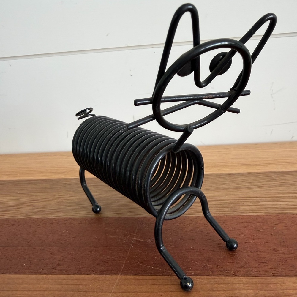 Vintage Black Coiled Metal Cat Letter Holder